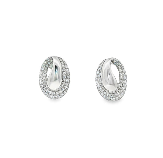 18ct White Gold Diamond Set Oval Shaped Studs