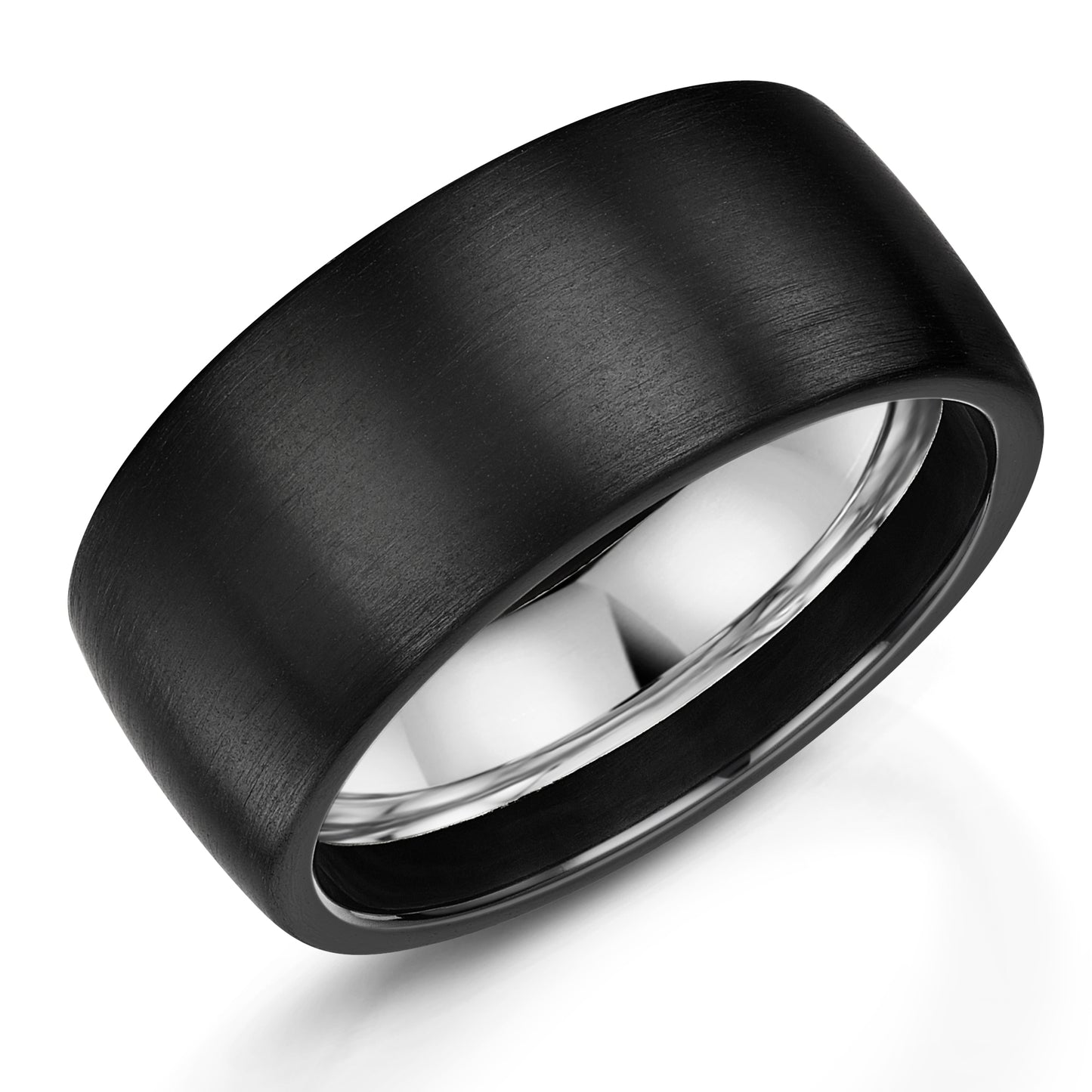 Black zirconium and silver inlay wedding band