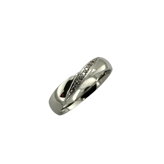 Unisex platinum crossover ring with diamonds. Henry D Johnstone Jewellers. Alderley Edge, Poynton, Cheshire.