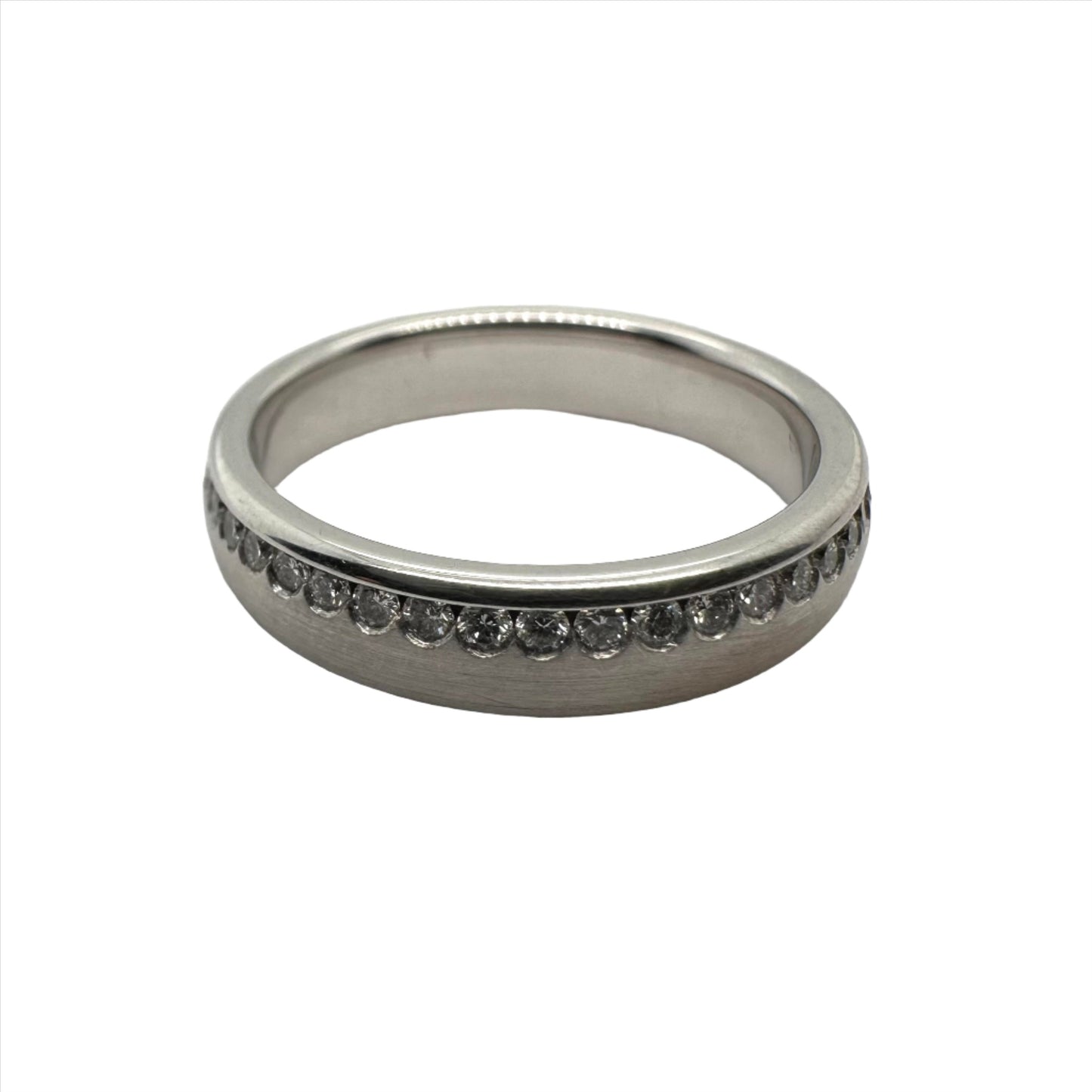 Off-set diamond wedding band in white gold