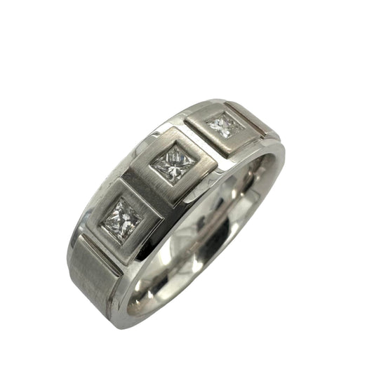 7.0mm flat wedding ring with matte and polished finish. Henry D Johnstone Jewellers. Alderley Edge, Poynton, Cheshire.