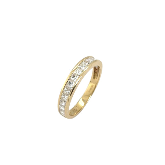 18ct Yellow gold princess cut diamond channel set half eternity ring - 1.02ct