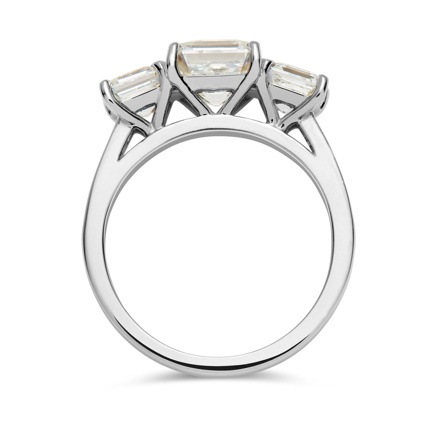 Platinum Ascher cut diamond three stone ring - 3.84ct