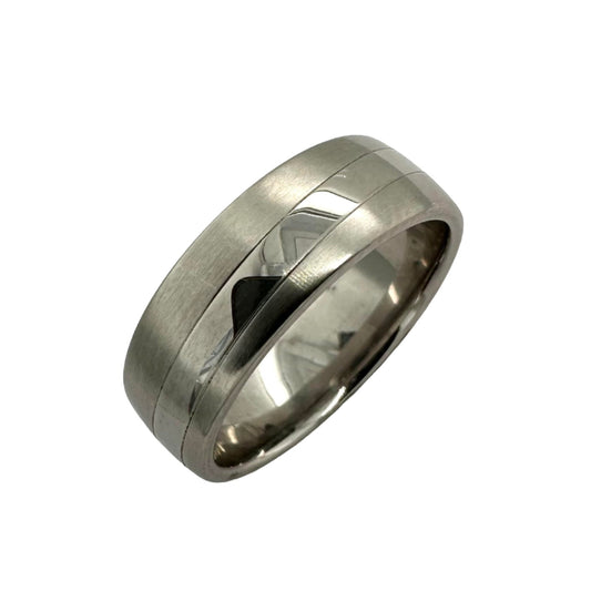 950 Palladium Wedding Band with Brush and Polish Finish. Henry D Johnstone Jewellers. Alderley Edge, Poynton, Cheshire.