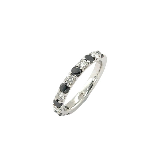 18ct white gold 13st black & white briliant diamond claw set half eternity ring.