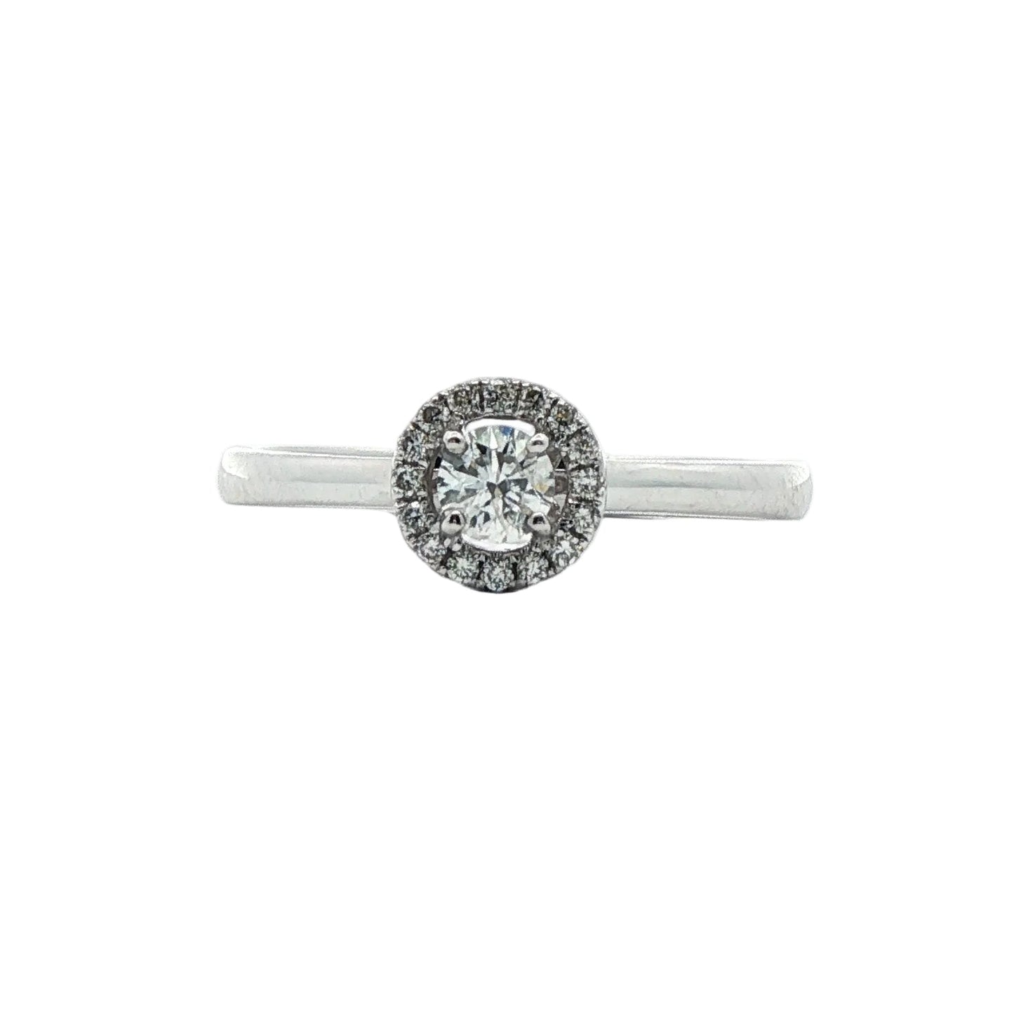 18ct white gold round brilliant cut diamond halo set solitaire ring - 0.26ct