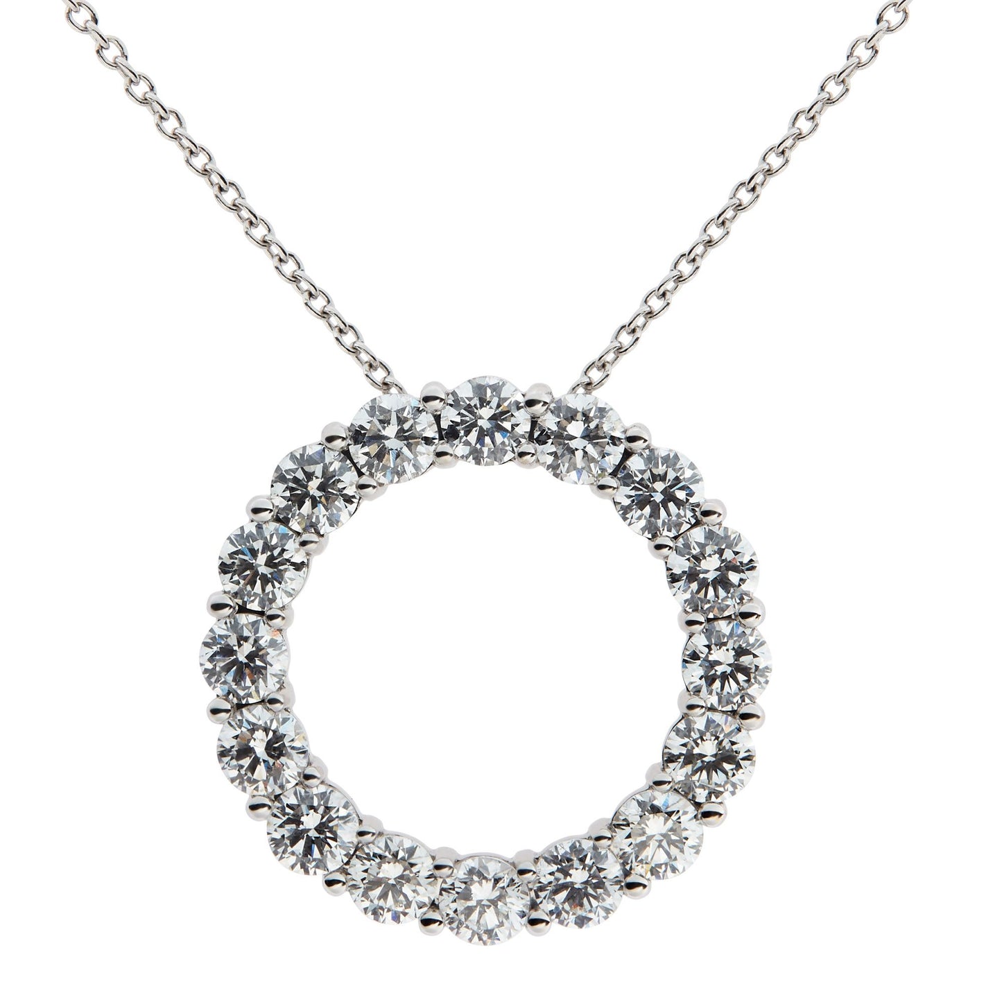 18ct White Gold Brilliant Cut Diamond Open Circle Design Pendant and chain - 2.46ct