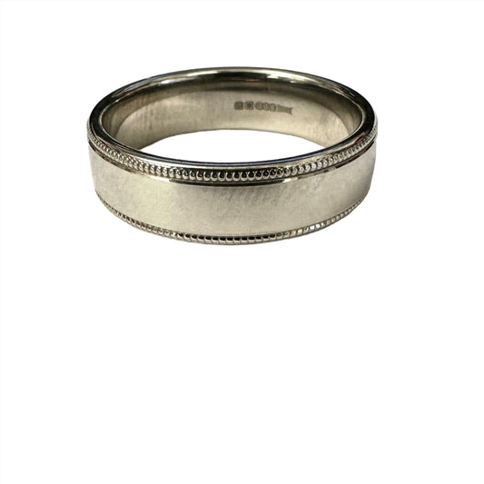 Palladium 500 Grained Edge Wedding Band. Henry D Johnstone Jewellers. Alderley Edge, Poynton, Cheshire.