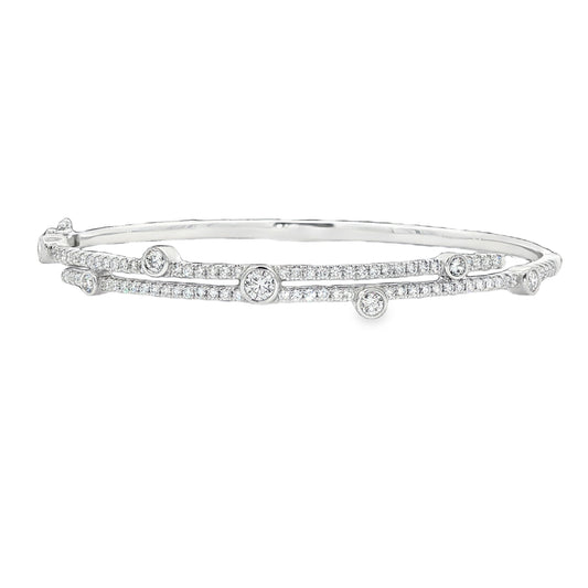 18ct White Gold Diamond Crossover Bangle - 1.13ct