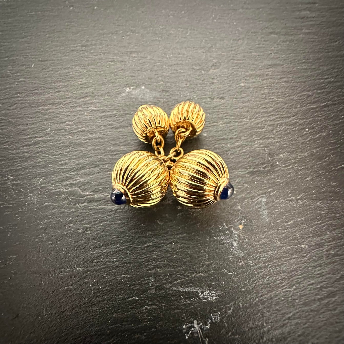 Pre-Owned: Cartier 18ct yellow gold cuff-links set with cabochon-cut sapphires.