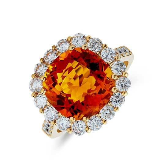 18ct yellow gold intense orange citrine & diamond dress ring