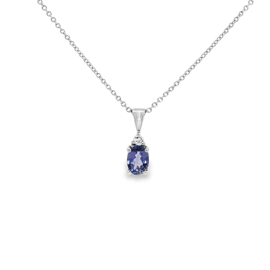 9ct White Gold Tanzanite & Diamond Pendant - T:0.50ct D:0.03ct