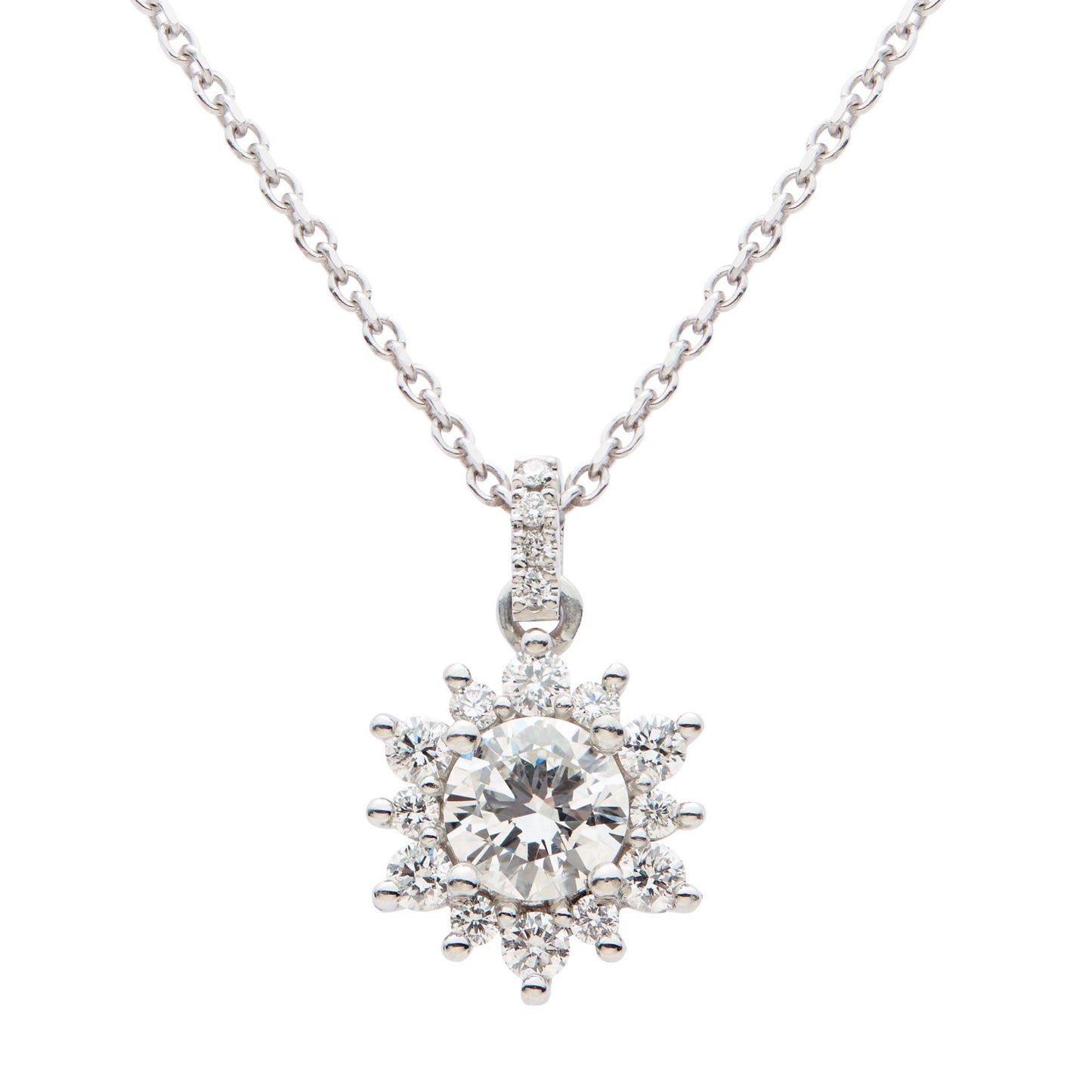 Platinum & round brilliant cut diamond cluster pendant - 0.70ct/0.38ct