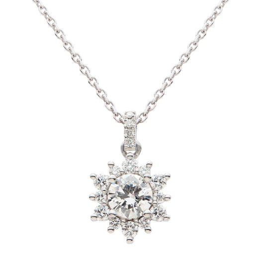 Platinum & round brilliant cut diamond cluster pendant - 0.70ct/0.38ct