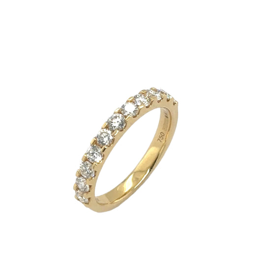 18ct yellow gold claw set brilliant cut diamond half eternity ring - 0.76ct