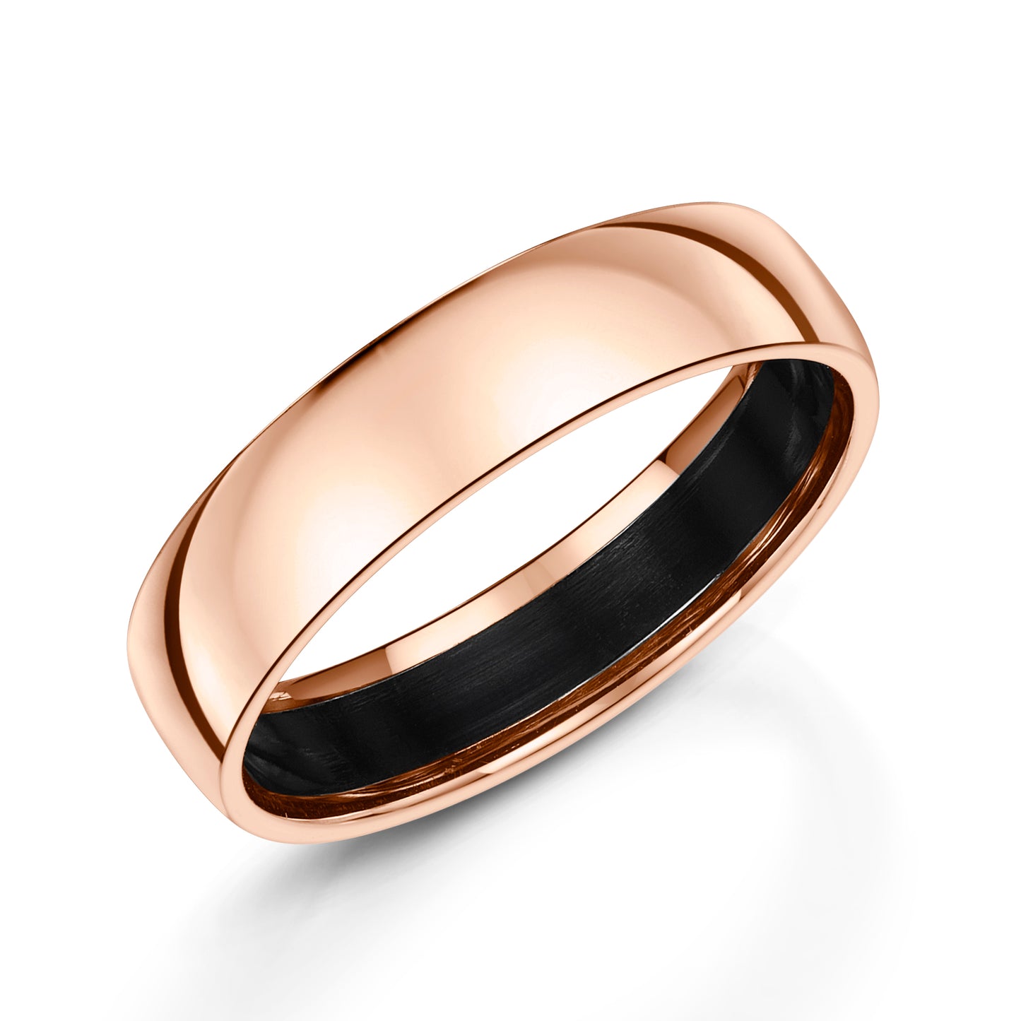 9ct rose gold & black zirconium inlay 6.0mm wedding band - Polish finish.