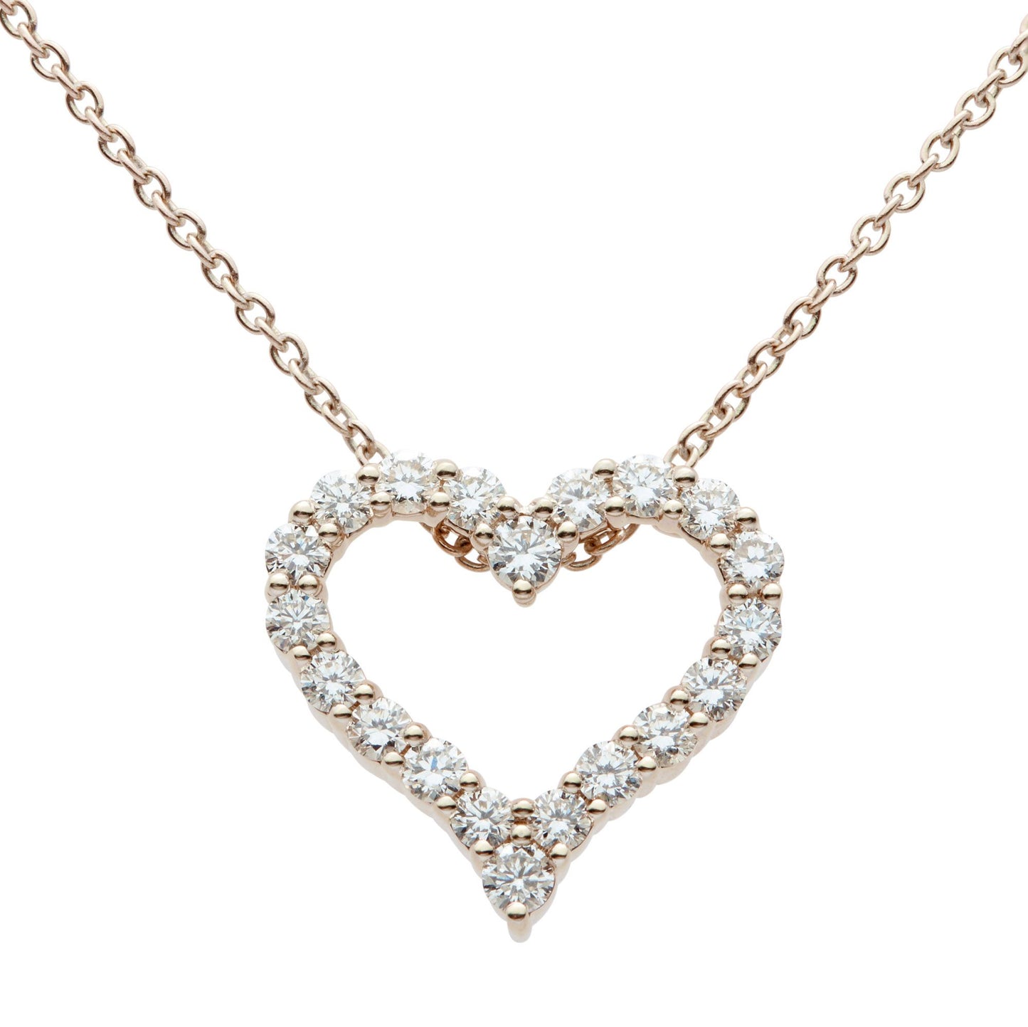 18ct yellow gold diamond set open heart pendant. Henry D Johnstone Jewellers, Alderley Edge, Poynton, Cheshire.