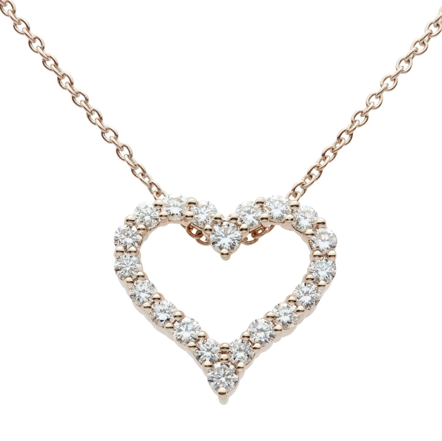 18ct yellow gold diamond set open heart pendant - 0.73ct