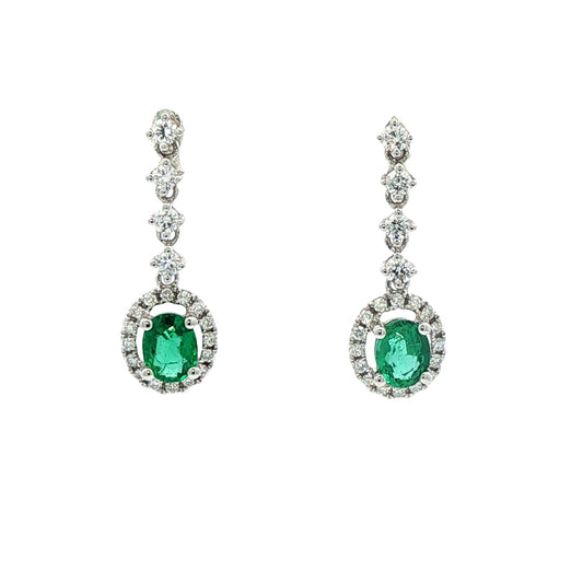 One Pair of 18ct White Gold Emerald & Diamond Drop Earrings - D:0.40ct/E:0.72ct