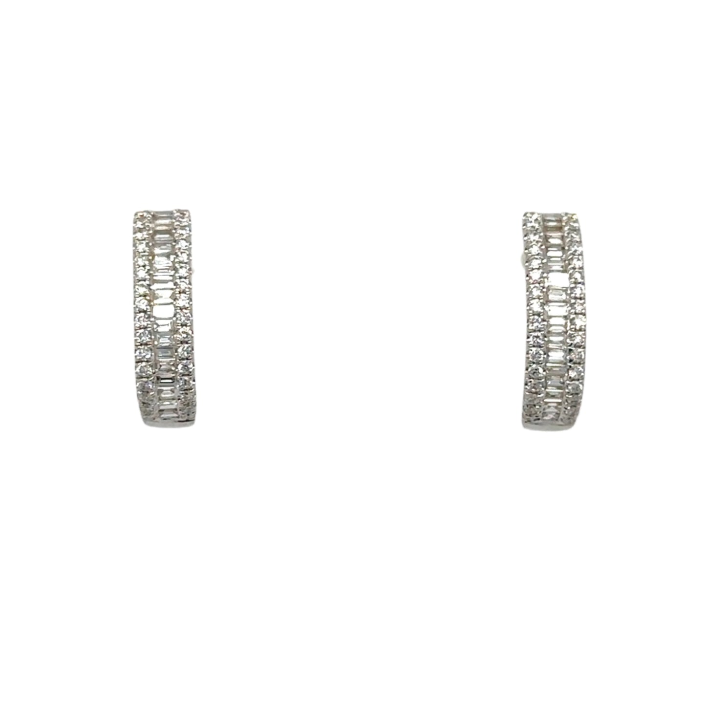 18ct white gold baguette and brilliant cut diamond huggie hoop earrings - 0.59ct