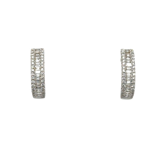 18ct white gold baguette and brilliant cut diamond huggie hoop earrings - 0.59ct