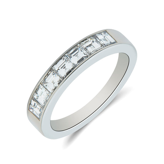 Bespoke: Platinum & carre cut seven stone diamond eternity ring - 1.17ct.