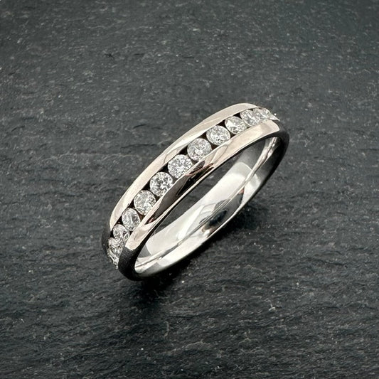 Pre-Owned: 18ct white gold & round brilliant cut diamond channel set eternity ring - Full hoop.