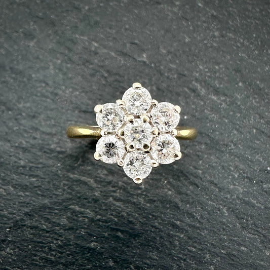 Pre-Owned: 18ct yellow gold & round brilliant cut diamond cluster ring - 0.83ct