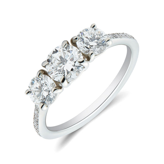 Platinum & round brilliant cut diamond trilogy ring. Henry D Johnstone Jewellers. Alderley Edge, Poynton, Cheshire.