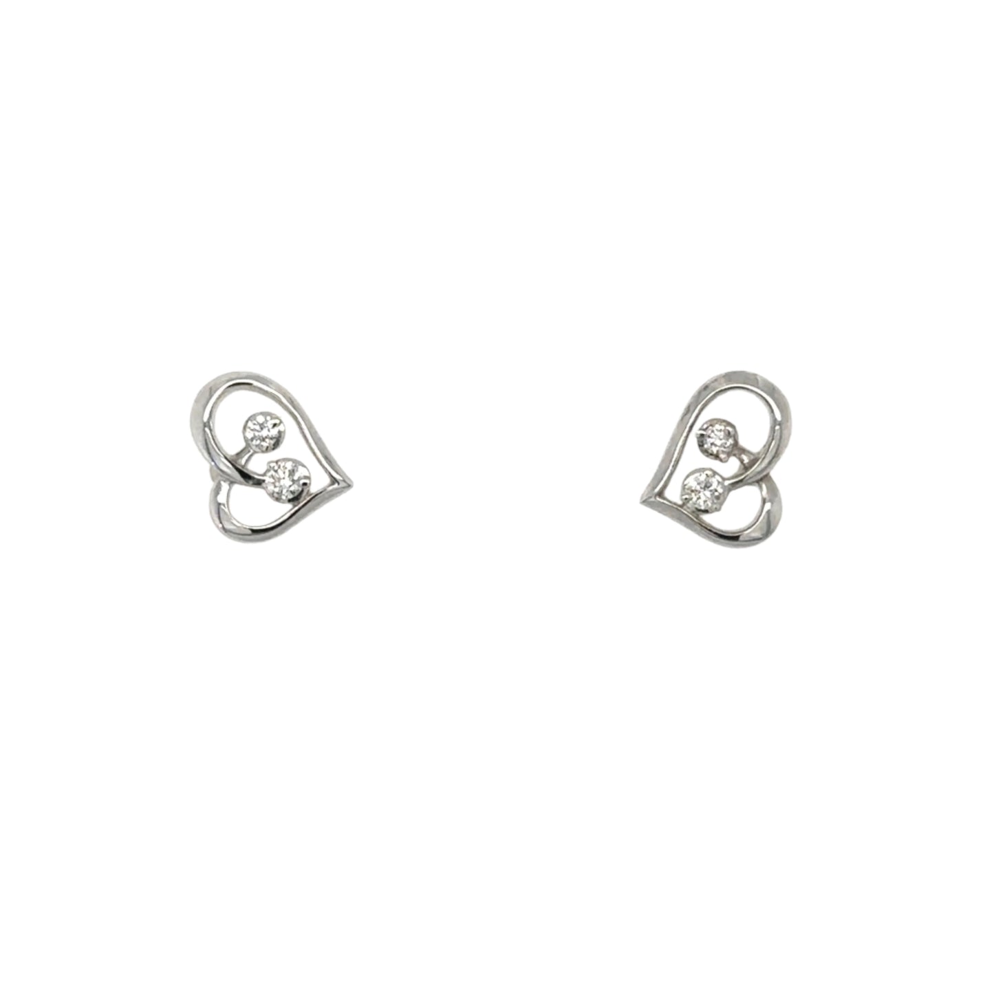 One pair of 9ct white gold diamond set open heart stud earrings.