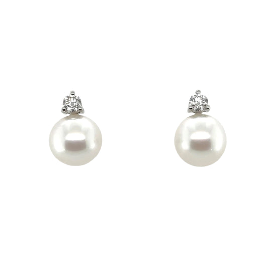 18ct white gold South Sea pearl and diamond stud earrings - 0.40ct