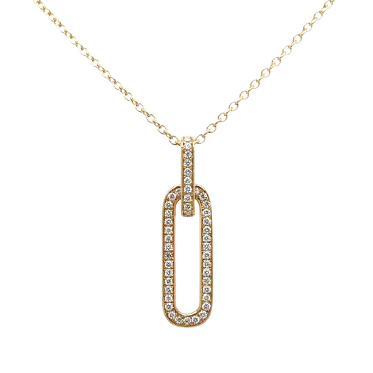 18ct yellow gold open rectangular link diamond set drop pendant - 0.16ct
