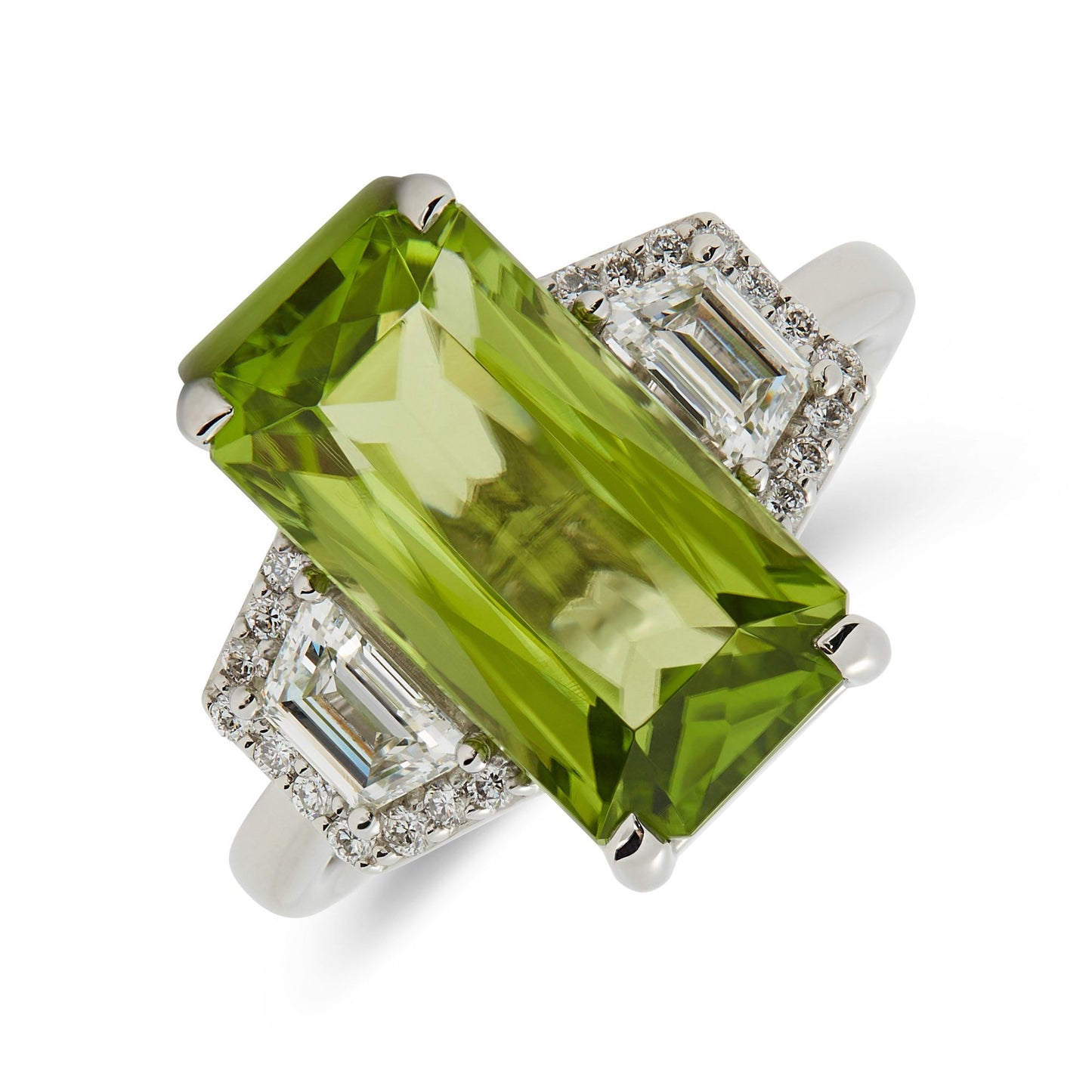 platinum dress ring with peridot and diamonds