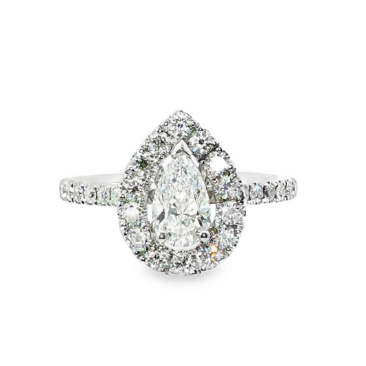 Platinum Pear Cut Diamond Halo Ring - 1.35ct