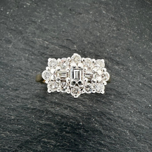 Pre-Owned: 18ct yellow gold diamond set ring in 'boat' shape setting - 0.79ct.