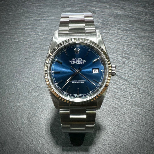 Rolex stainless steel 36.0mm oyster perpetual 16234 'Datejust' bracelet watch. Henry D Johnstone Jewellers, Alderley Edge, Poynton, Cheshire.