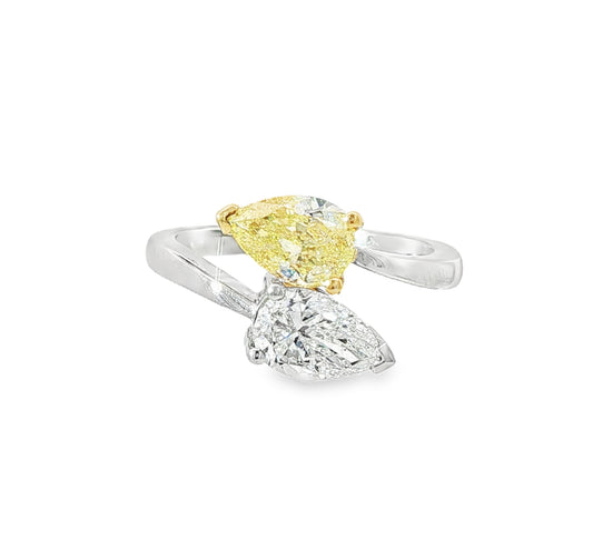 Platinum & 18 Yellow Gold Pear Shaped Diamond Two Stone Ring - 2.01ct