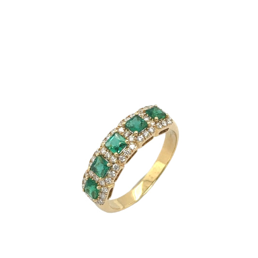 18ct yellow gold emerald and diamond halo eternity ring