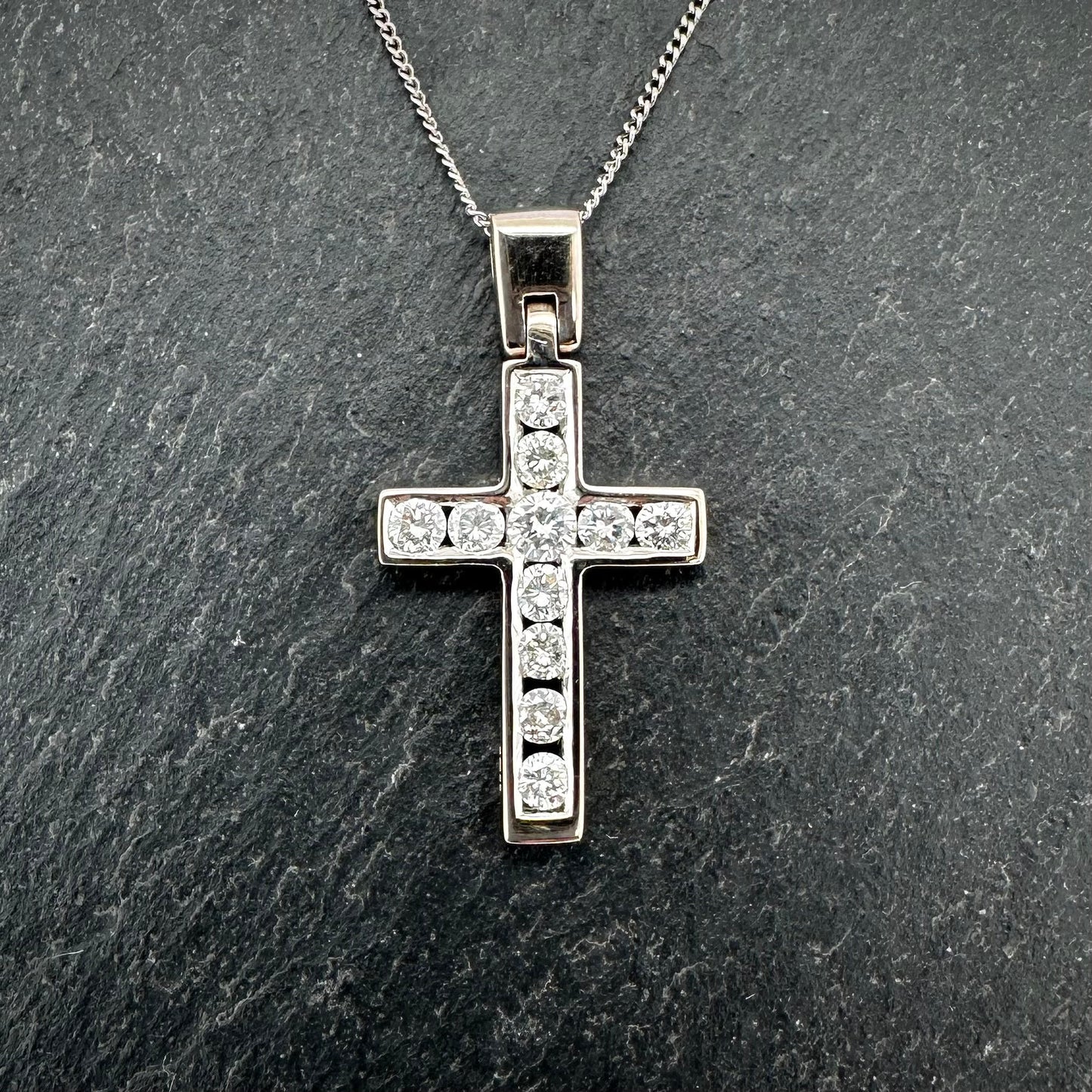Pre-Owned: 18ct white gold diamond set cross pendant - 0.59cts.