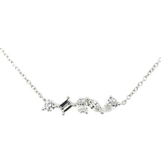 18ct white gold mixed cut diamond bar necklace - 0.58ct