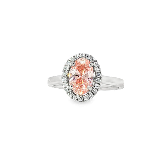 LAB GROWN: Platinum Oval Cut Diamond Centre & Brilliant Cut Natural Diamond Halo Ring - LG1.02 / D 0.18ct.