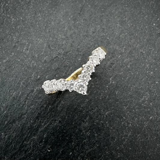 Pre-Owned: 18ct yellow gold & round brilliant cut diamond set 'wishbone' ring - Half hoop.