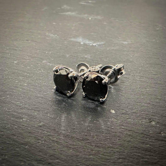 Pre-Owned: 9ct white gold & black diamond ear studs. 1.95ct