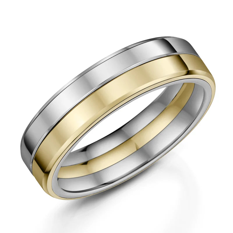 Natural Zirconium & 9ct Gold 6.0mm Flat Court With 9ct Gold Inlay- Polished Finish