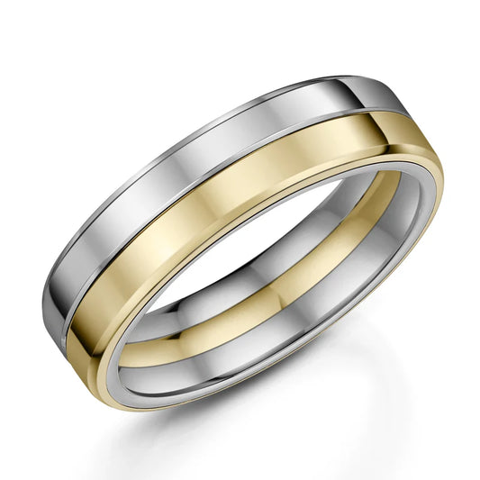 Natural Zirconium & 9ct Gold 6.0mm Flat Court  With 9ct Gold Inlay- Polished Finish