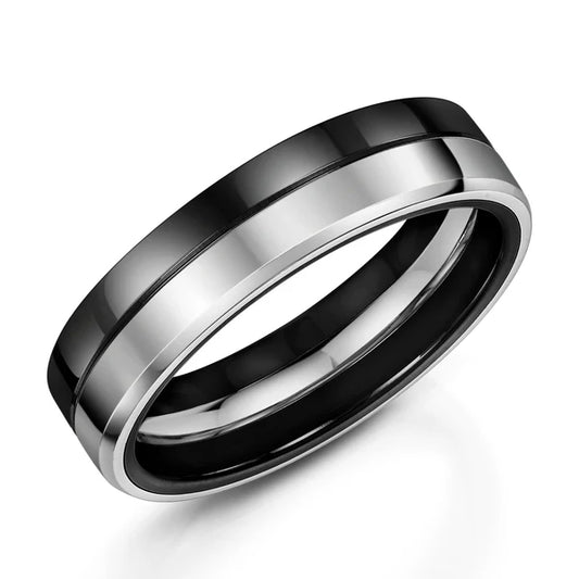 Black Zirconium & Platinum 6.0mm Flat Court With Platinum Inlay- Polished Finish