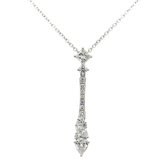 18ct white gold diamond multistone bar drop pendant on chain - 0.94ct
