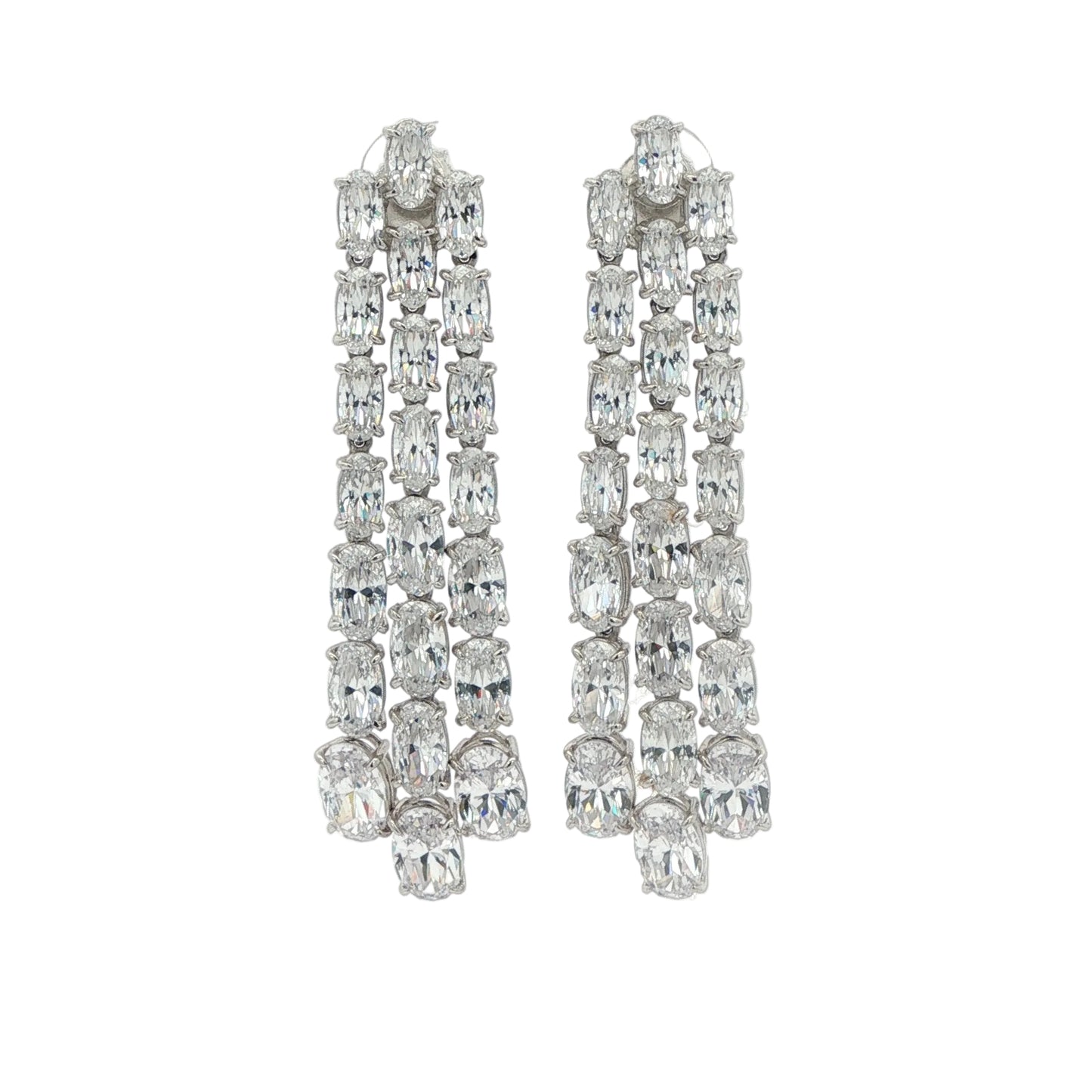Carat Sterling Silver 'Brielle' Oval Chandelier Earrings White Gold Plated.