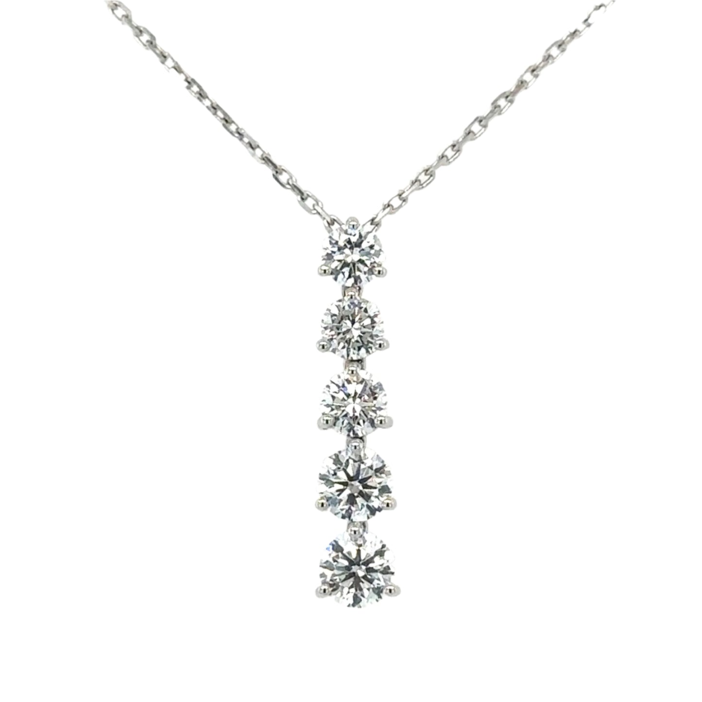 LAB GROWN: 18ct white gold five stone round brilliant cut Lab Grown diamond drop pendant - 1.58ct