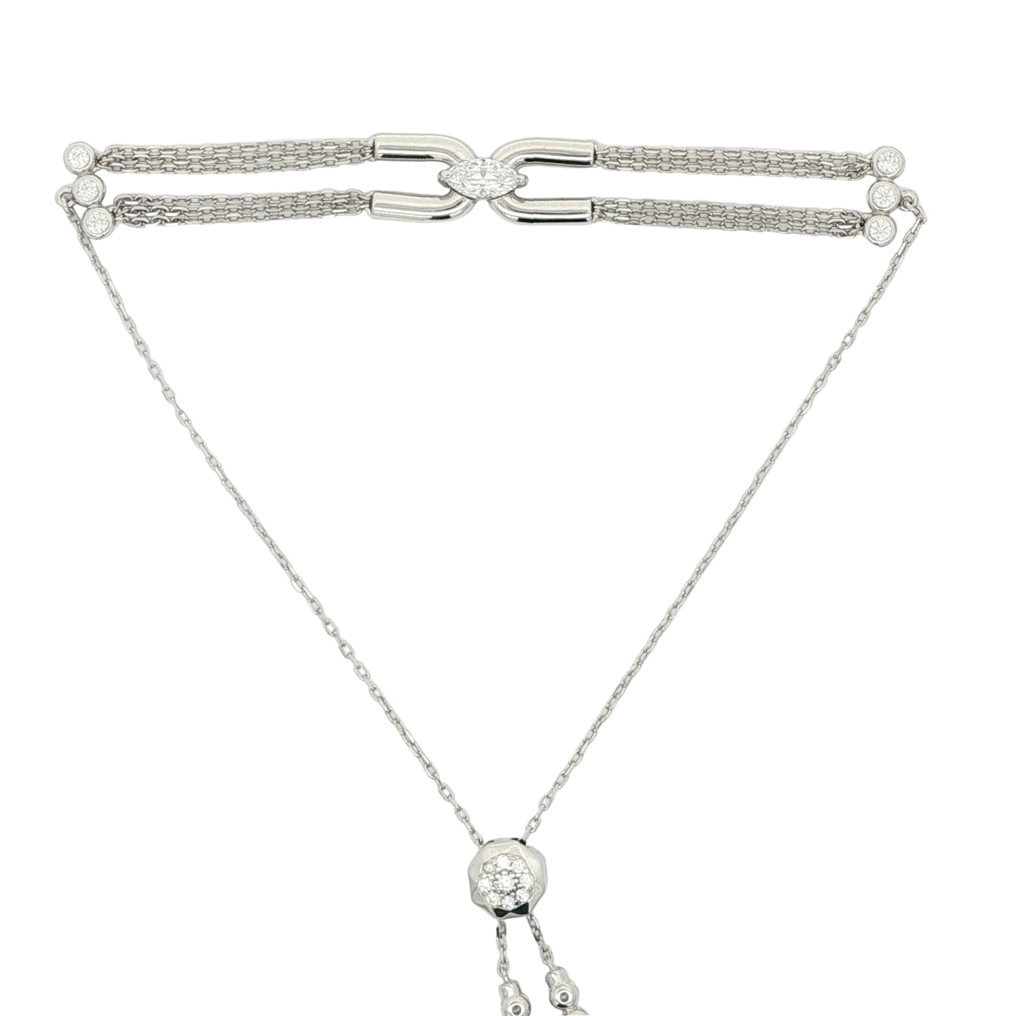 Carat 'Stevie' Marquis & round brilliant cut stone silver bracelet on adjustment slider - CB925W-STEV